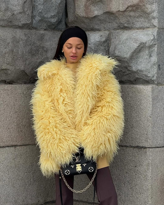Yellow Faux Fur Oversized Coat