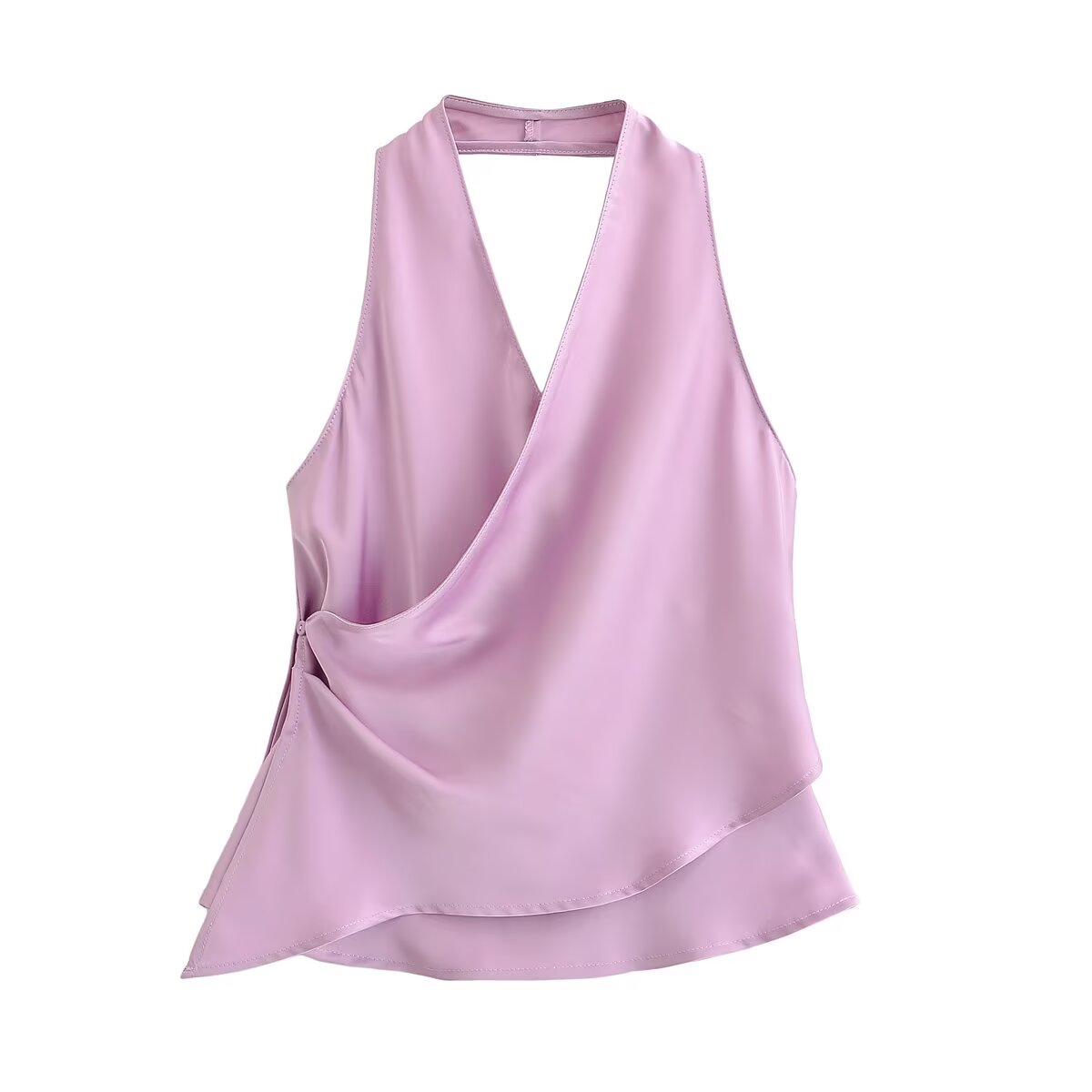 Satin Asymmetric Sleeveless Halter Sling Top