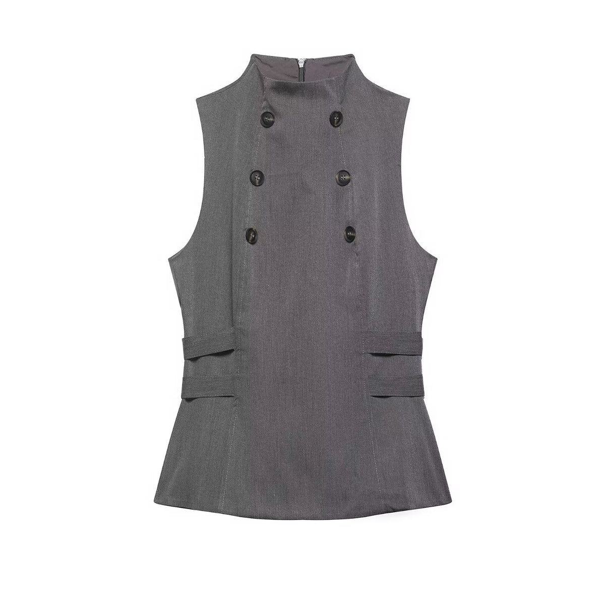 Button Turtleneck Sleeveless Vest Top