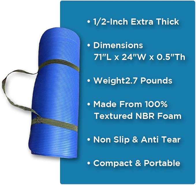 Premium 1/2-Inch Extra Thick Exercise Yoga Mat, Non-Slip Anti-Tear,