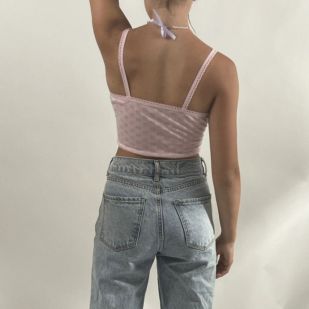 Lace V-Neck Backless Crop Cami Top
