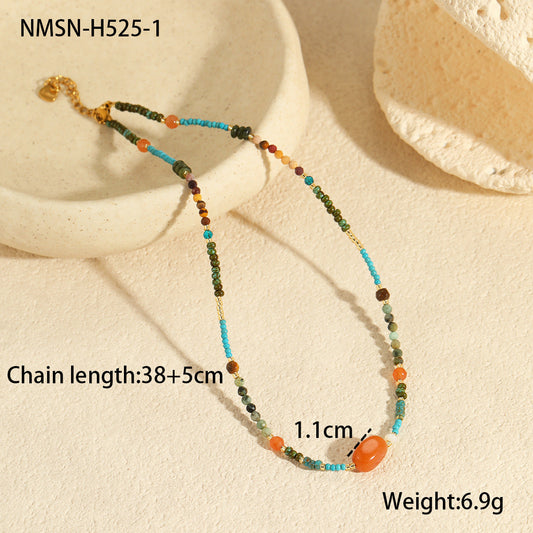 Natural Stone Multi-Charm Clavicle Necklace
