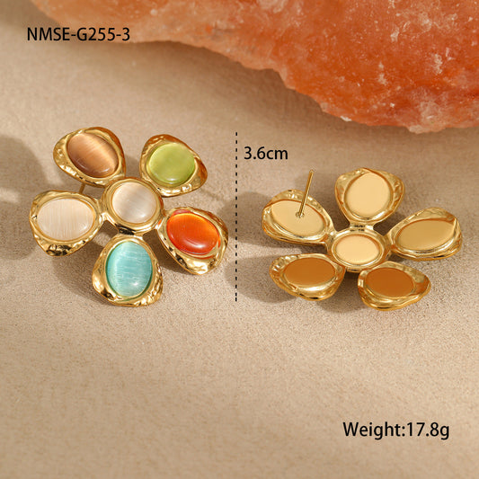 18K Gold Opal Floral Drop Earrings
