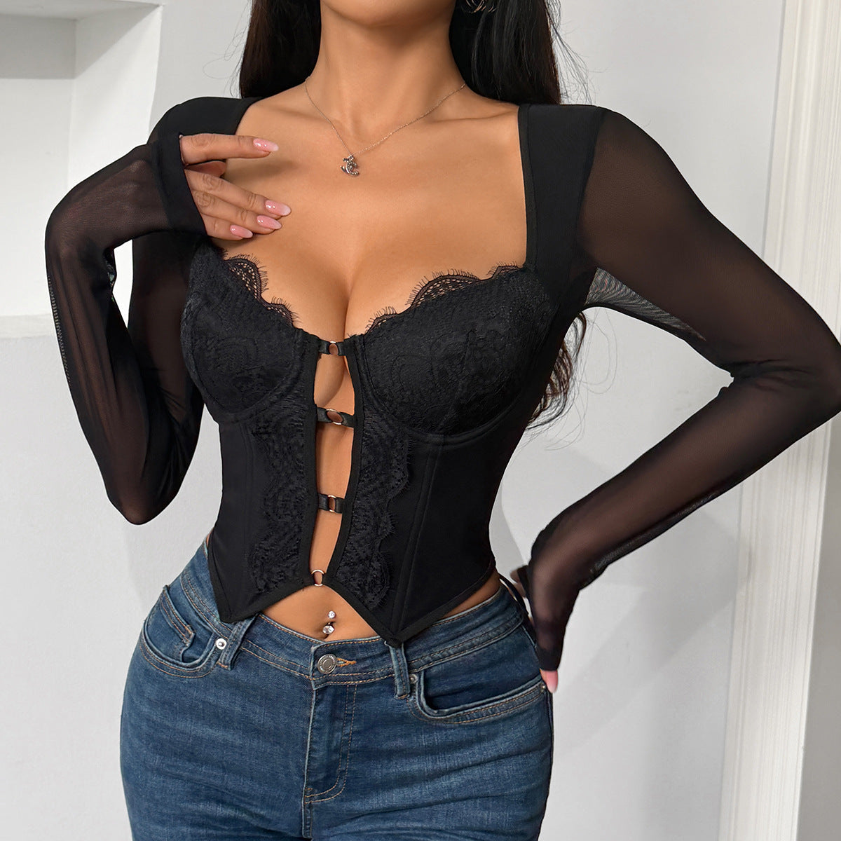 Cutout Metal Detail Long Sleeve T-Shirt