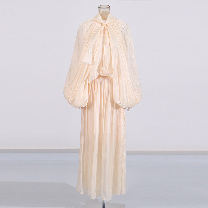 Batwing Sleeve Lace-Up High-Grade Maxi Dress