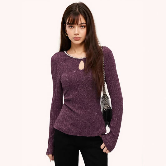 Rhinestone Slim Long Sleeve Top