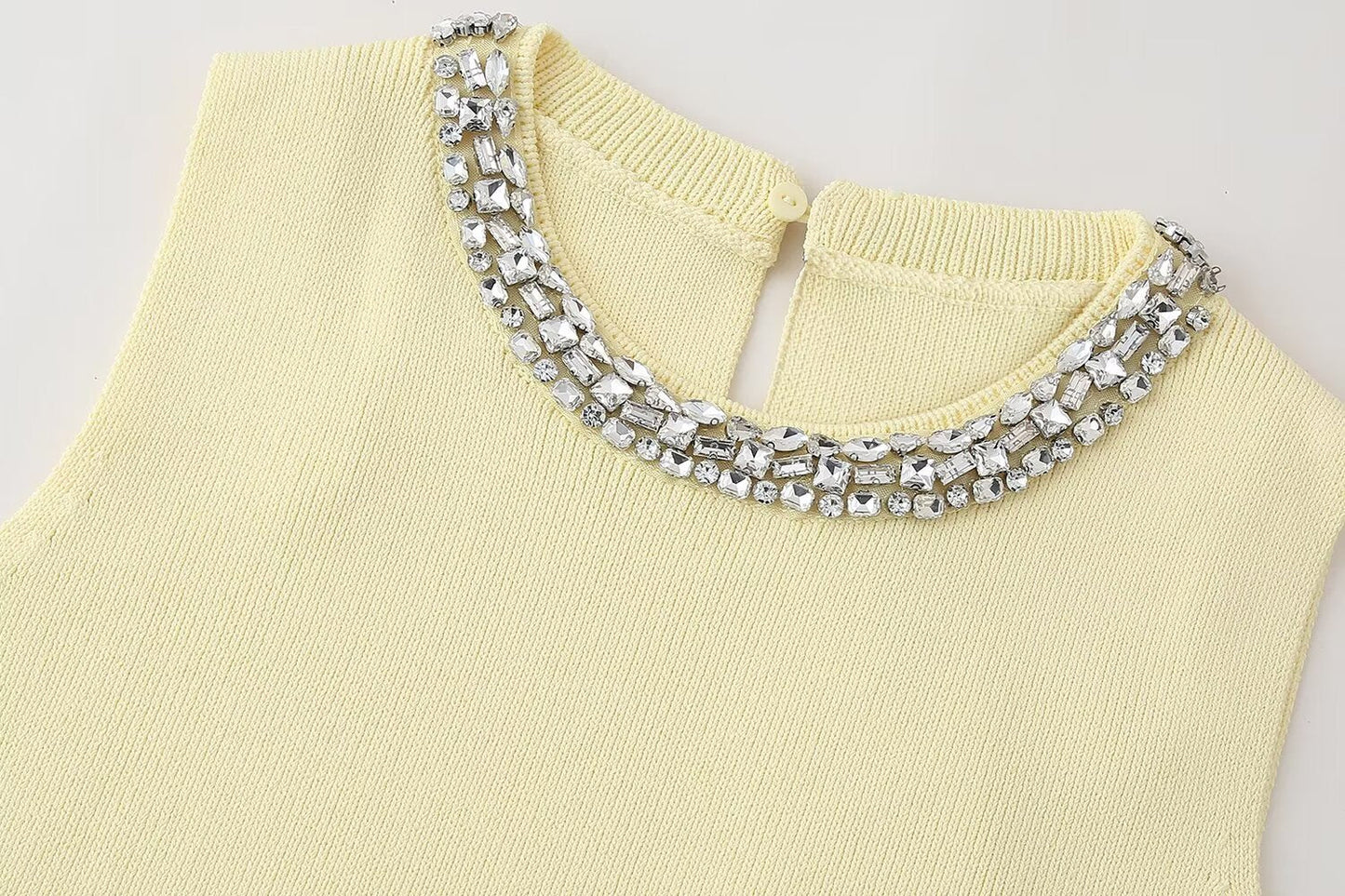 Jewelry Inlaid Plain Stitch Casual Top