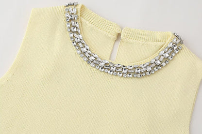 Jewelry Inlaid Plain Stitch Casual Top