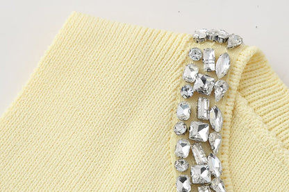 Jewelry Inlaid Plain Stitch Casual Top