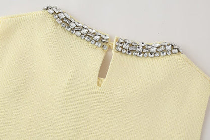 Jewelry Inlaid Plain Stitch Casual Top