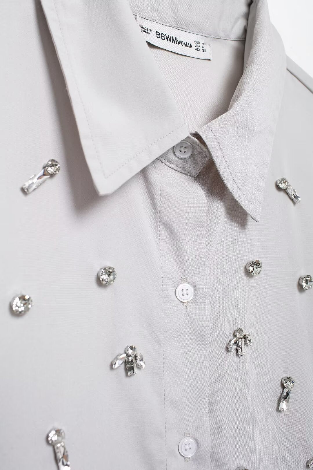 Rhinestone Button Office Top & Shorts Set