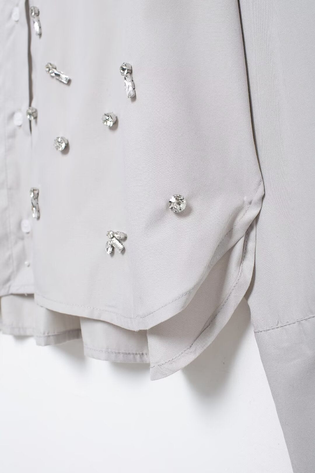 Rhinestone Button Office Top & Shorts Set