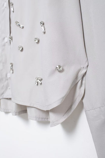 Rhinestone Button Office Top & Shorts Set
