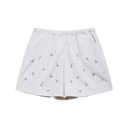 Rhinestone Button Office Top & Shorts Set