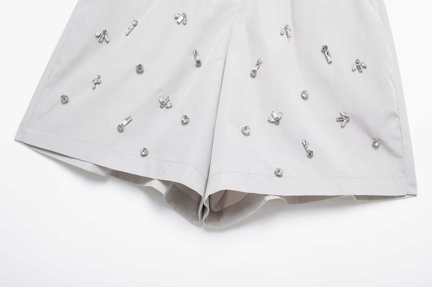 Rhinestone Button Office Top & Shorts Set