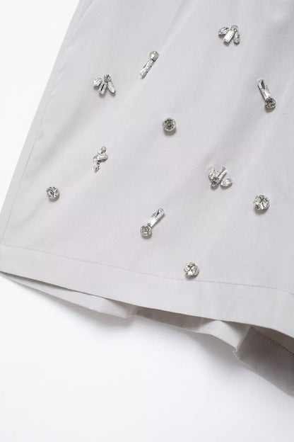 Rhinestone Button Office Top & Shorts Set