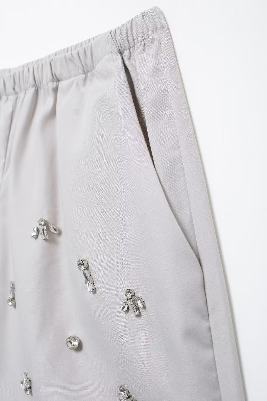 Rhinestone Button Office Top & Shorts Set