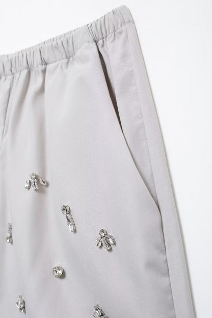 Rhinestone Button Office Top & Shorts Set