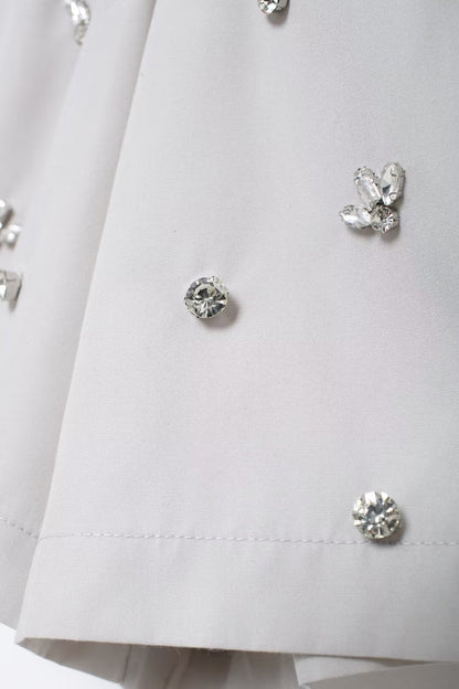 Rhinestone Button Office Top & Shorts Set