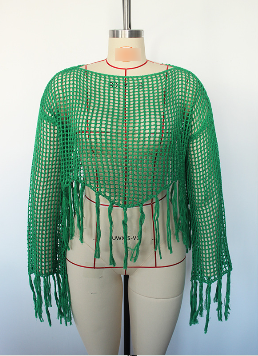 Hollow-Out Knit Beach Cover-Up Pullover
