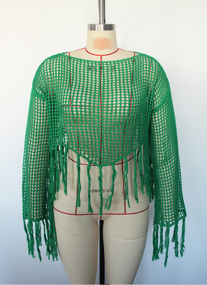 Hollow-Out Knit Beach Cover-Up Pullover