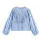 Hollow-Out Embroidered Long Sleeve Blouse