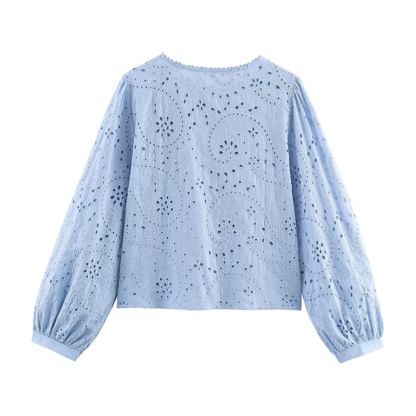 Hollow-Out Embroidered Long Sleeve Blouse
