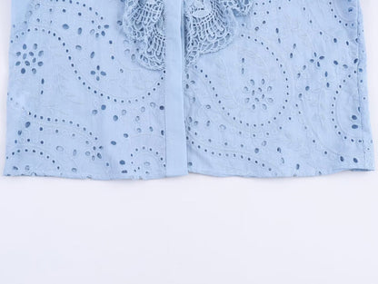 Hollow-Out Embroidered Long Sleeve Blouse