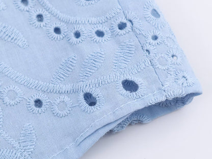 Hollow-Out Embroidered Long Sleeve Blouse