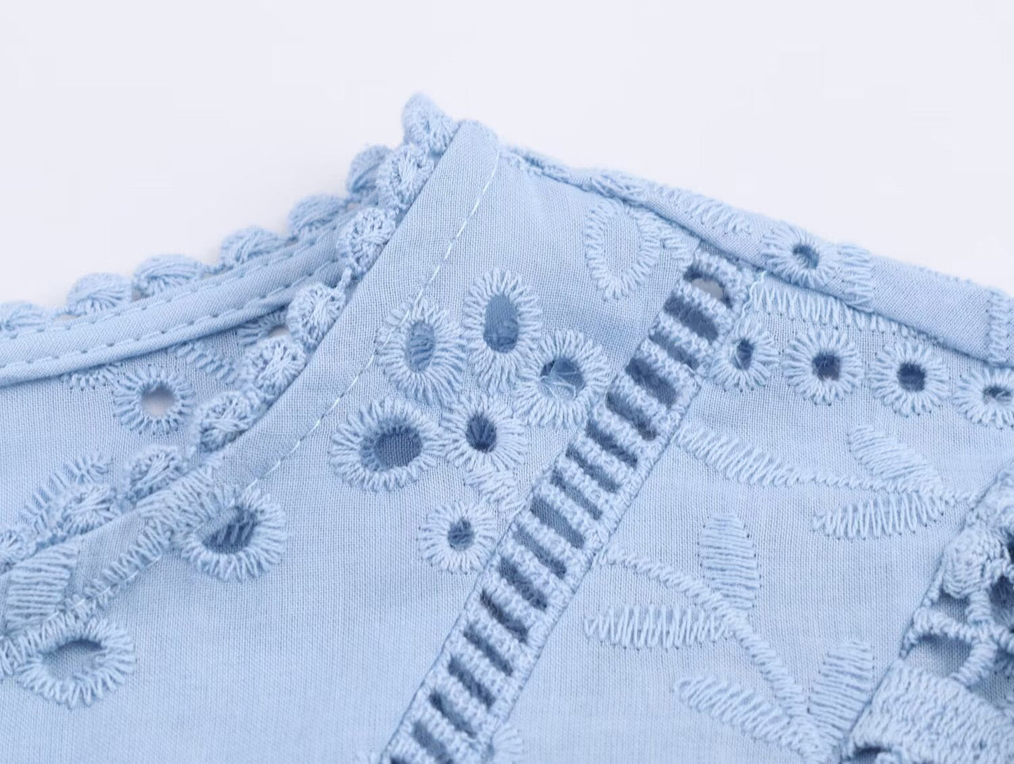 Hollow-Out Embroidered Long Sleeve Blouse