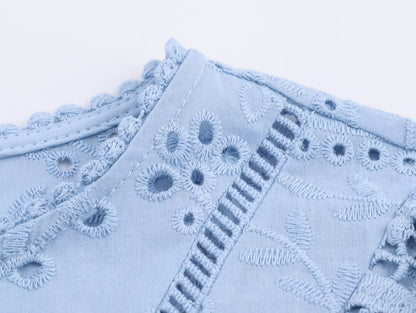 Hollow-Out Embroidered Long Sleeve Blouse