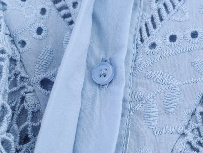 Hollow-Out Embroidered Long Sleeve Blouse