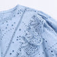 Hollow-Out Embroidered Long Sleeve Blouse