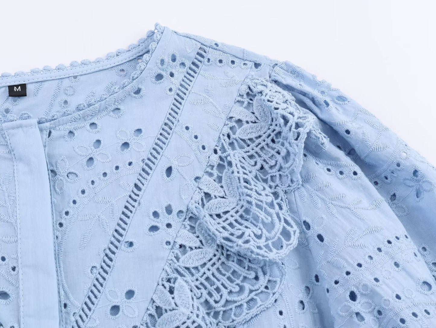 Hollow-Out Embroidered Long Sleeve Blouse