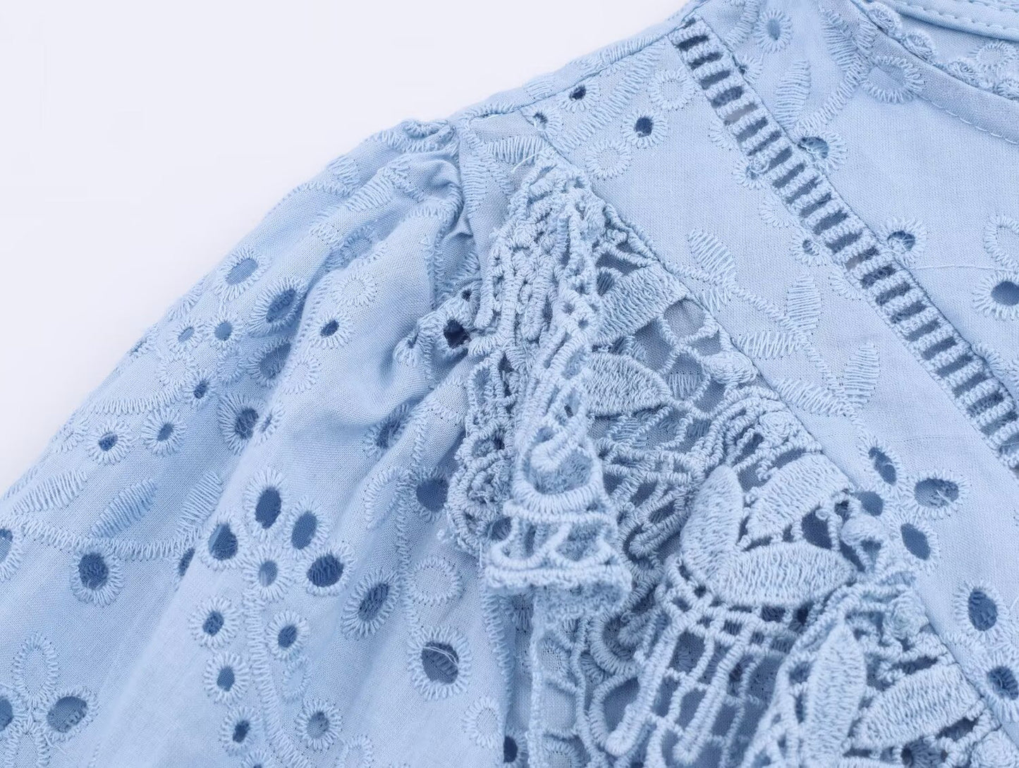 Hollow-Out Embroidered Long Sleeve Blouse