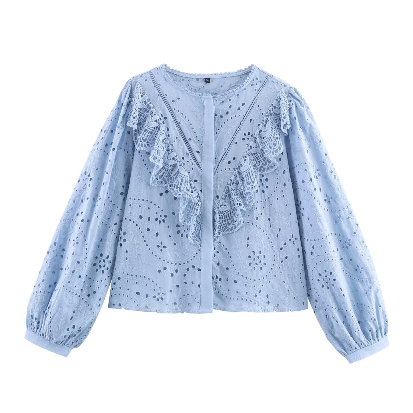 Hollow-Out Embroidered Long Sleeve Blouse