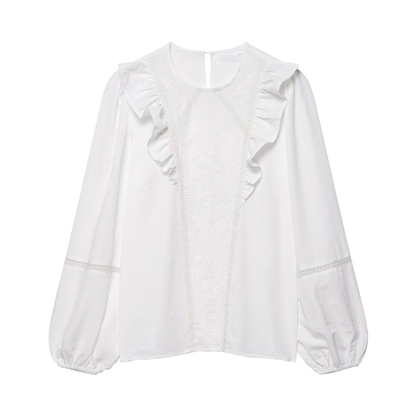 Solid Color Floral Embroidered Long Sleeve Shirt