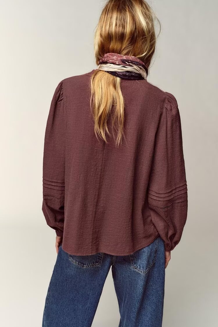 Chest Embroidered Casual Long Sleeve Shirt