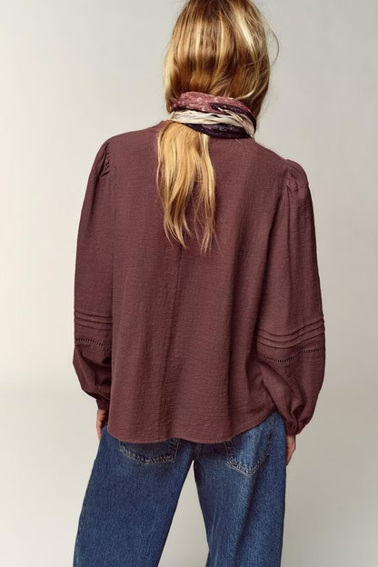 Chest Embroidered Casual Long Sleeve Shirt