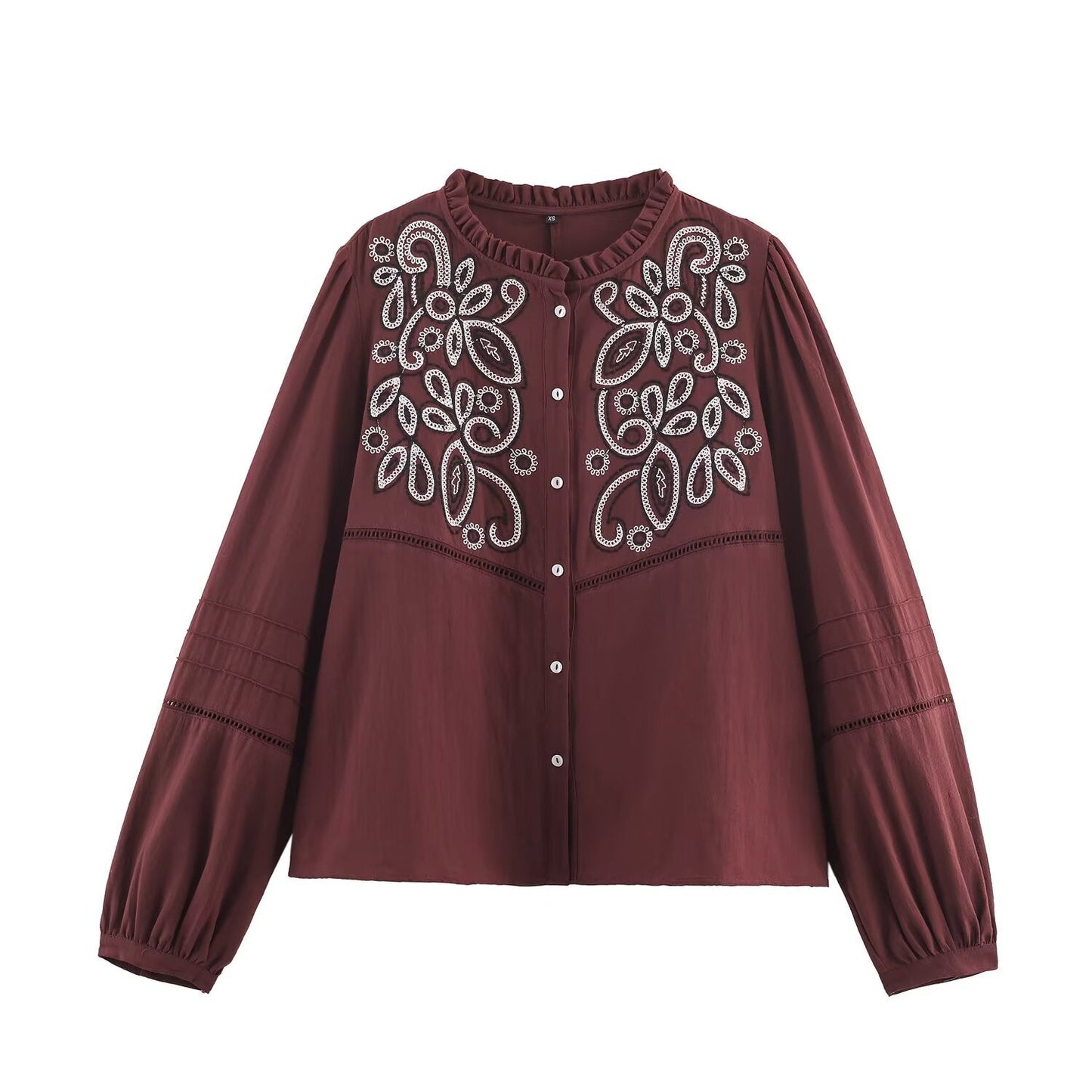 Chest Embroidered Casual Long Sleeve Shirt