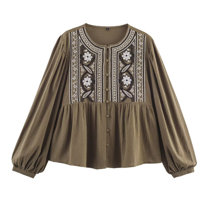 Ethnic Chest Embroidered Cotton Boho Blouse