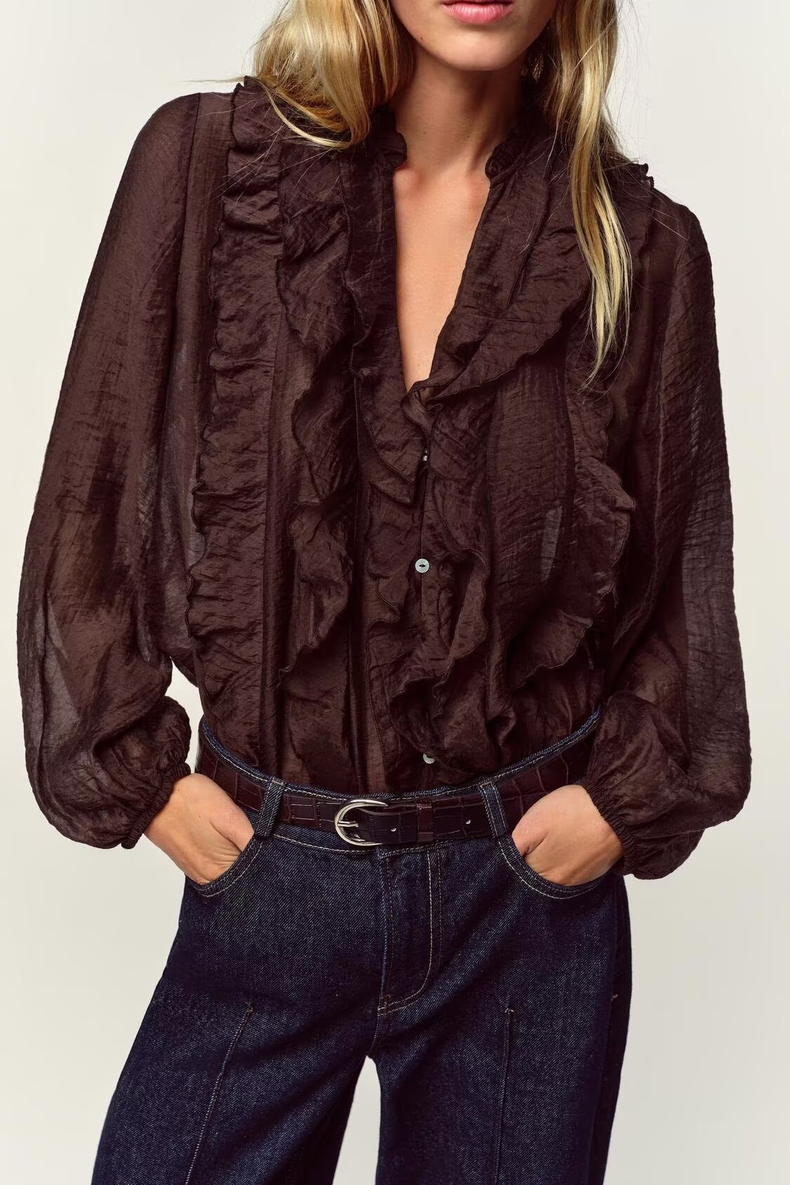 Laminated Detail Long Sleeve Elegant Shirt