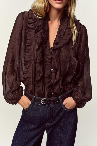 Laminated Detail Long Sleeve Elegant Shirt