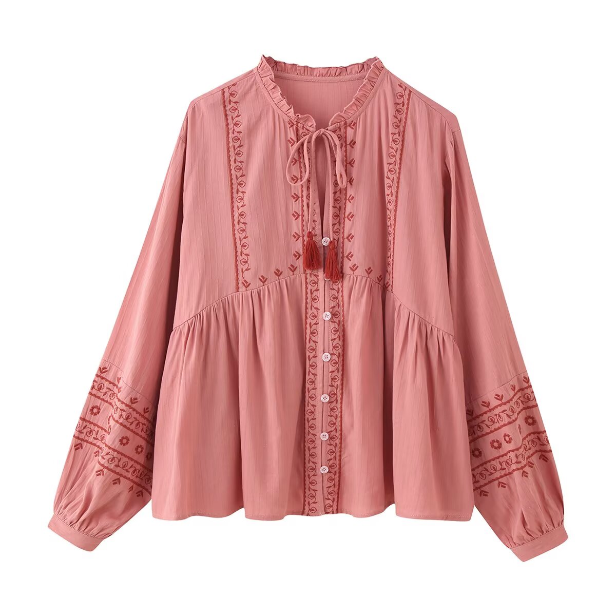 Contrast Color Embroidered Long Sleeve Shirt