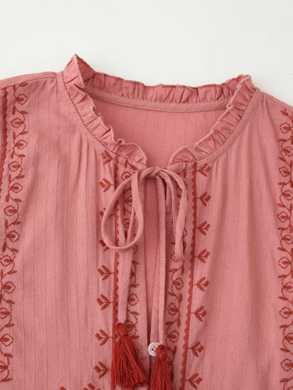 Contrast Color Embroidered Long Sleeve Shirt