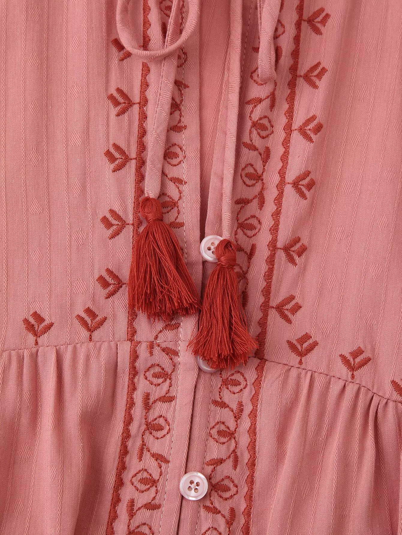 Contrast Color Embroidered Long Sleeve Shirt