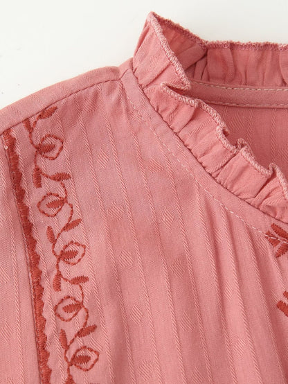 Contrast Color Embroidered Long Sleeve Shirt