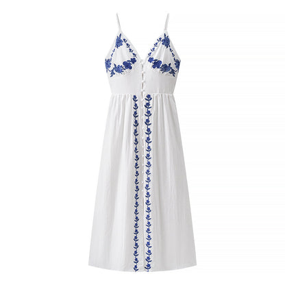 Embroidered Heavy Industry Vacation Maxi Vest Dress