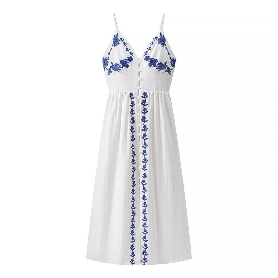 Embroidered Heavy Industry Vacation Maxi Vest Dress