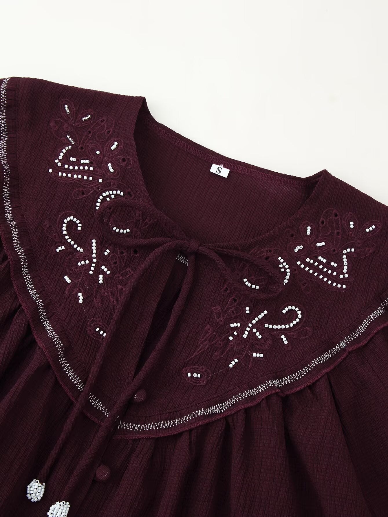 Beaded Embroidered Long Sleeve Casual Shirt
